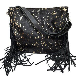 NWT Myra Bag Leather & Harion Black Purse Gold Shimmer Large Shoulder Bag Tote